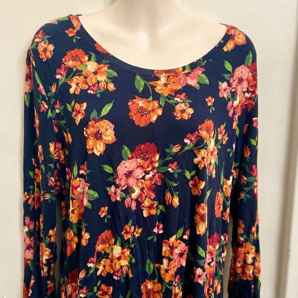 Eat. 1946 Black-Orange Floral Pullover Blouse (L)