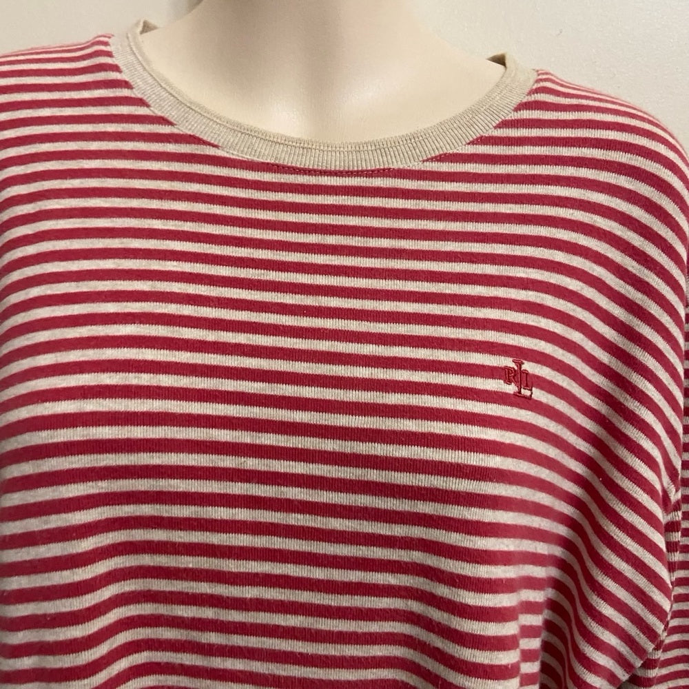 Ralph Lauren Red and White Stripes Pullover Sweater Blouse
