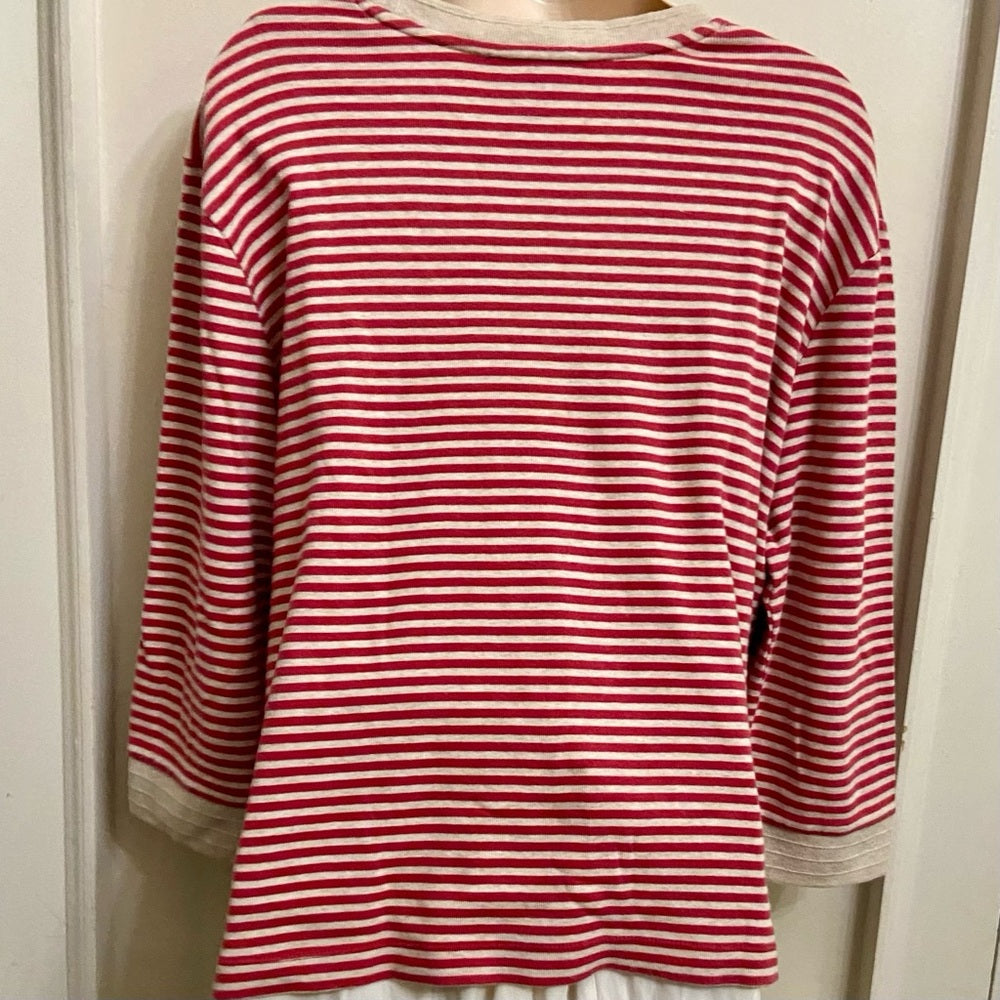 Ralph Lauren Red and White Stripes Pullover Sweater Blouse