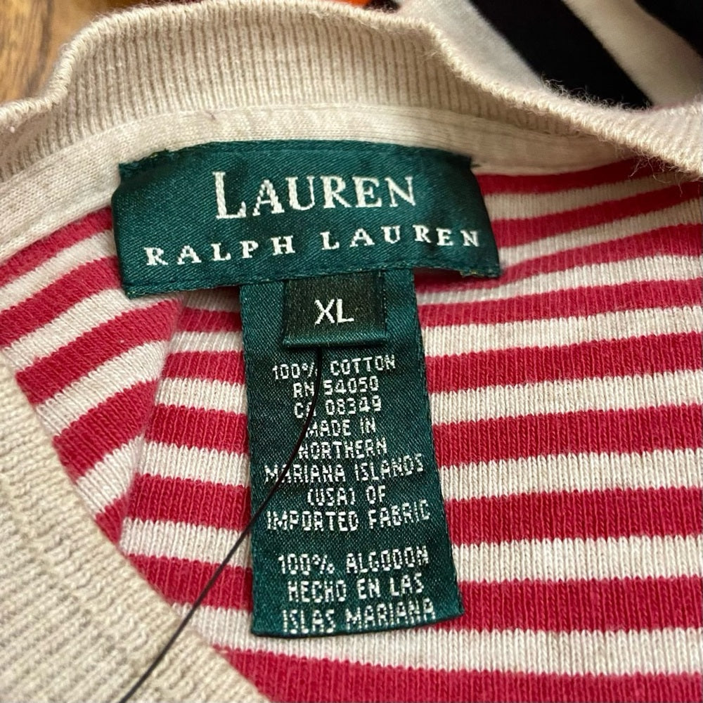 Ralph Lauren Red and White Stripes Pullover Sweater Blouse