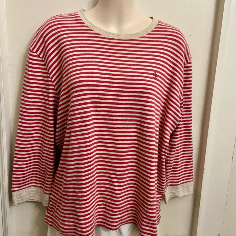 Ralph Lauren Red and White Stripes Pullover Sweater Blouse