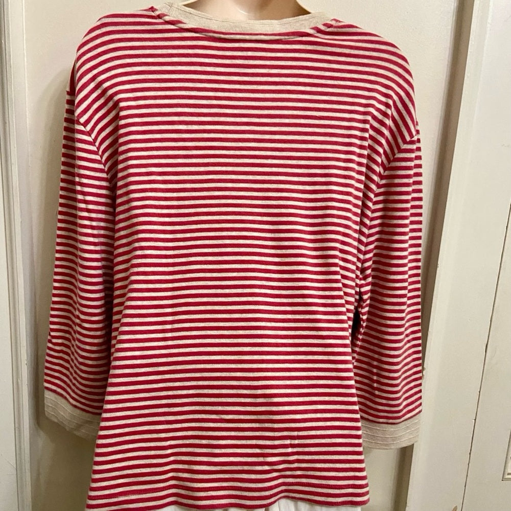 Ralph Lauren Red and White Stripes Pullover Sweater Blouse
