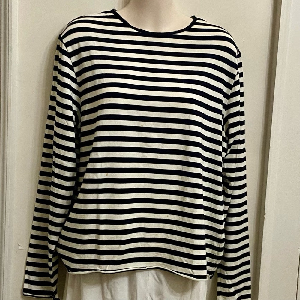 Massini White-Black Stripes 3/4 Pullover Blouse (XL)