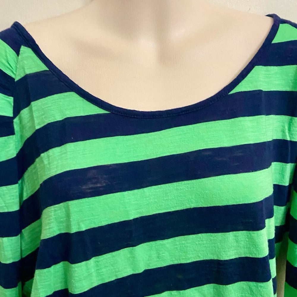 NYC Black -Green Stripes 3/4 Pullover Blouse (L)