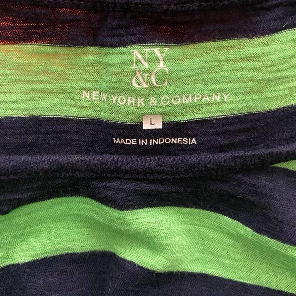 NYC Black -Green Stripes 3/4 Pullover Blouse (L)