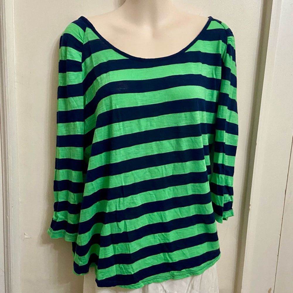 NYC Black -Green Stripes 3/4 Pullover Blouse (L)