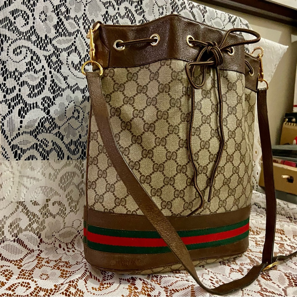 Vintage, Gucci, Sherry Line, Drawstring Shoulder Bag 12in x 11in x 4.5in