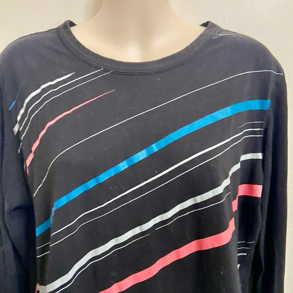 Stunning Black with Colorful Design Pullover Blouse (L)