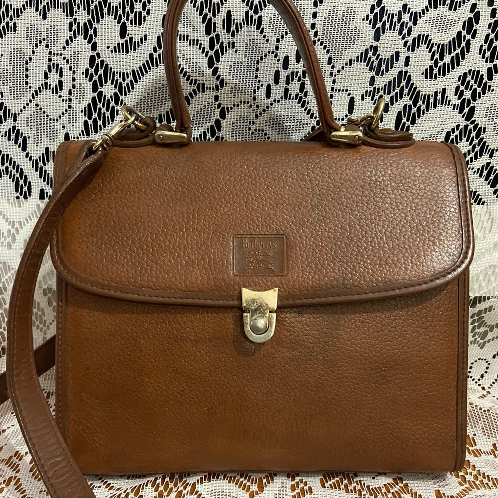 Vintage, Rare Burberry Brown Leather Shoulder-Crossbody Bag (9inx7.5inx3…