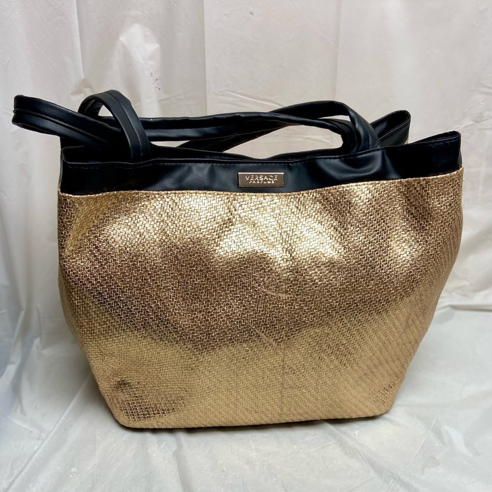 Versace, Rare, Large , Elegant Gold Hemp Tote 16in x 13in x 8.5in