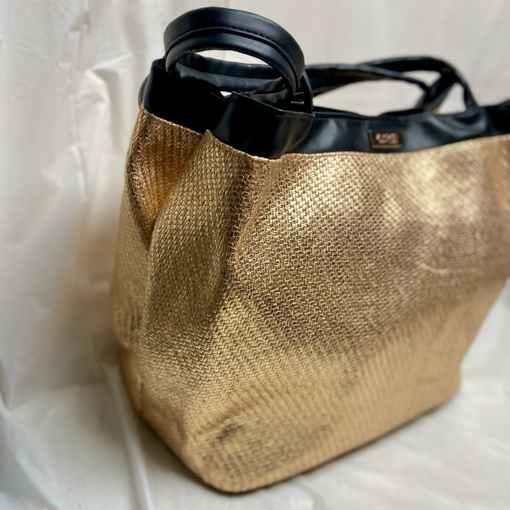 Versace, Rare, Large , Elegant Gold Hemp Tote 16in x 13in x 8.5in