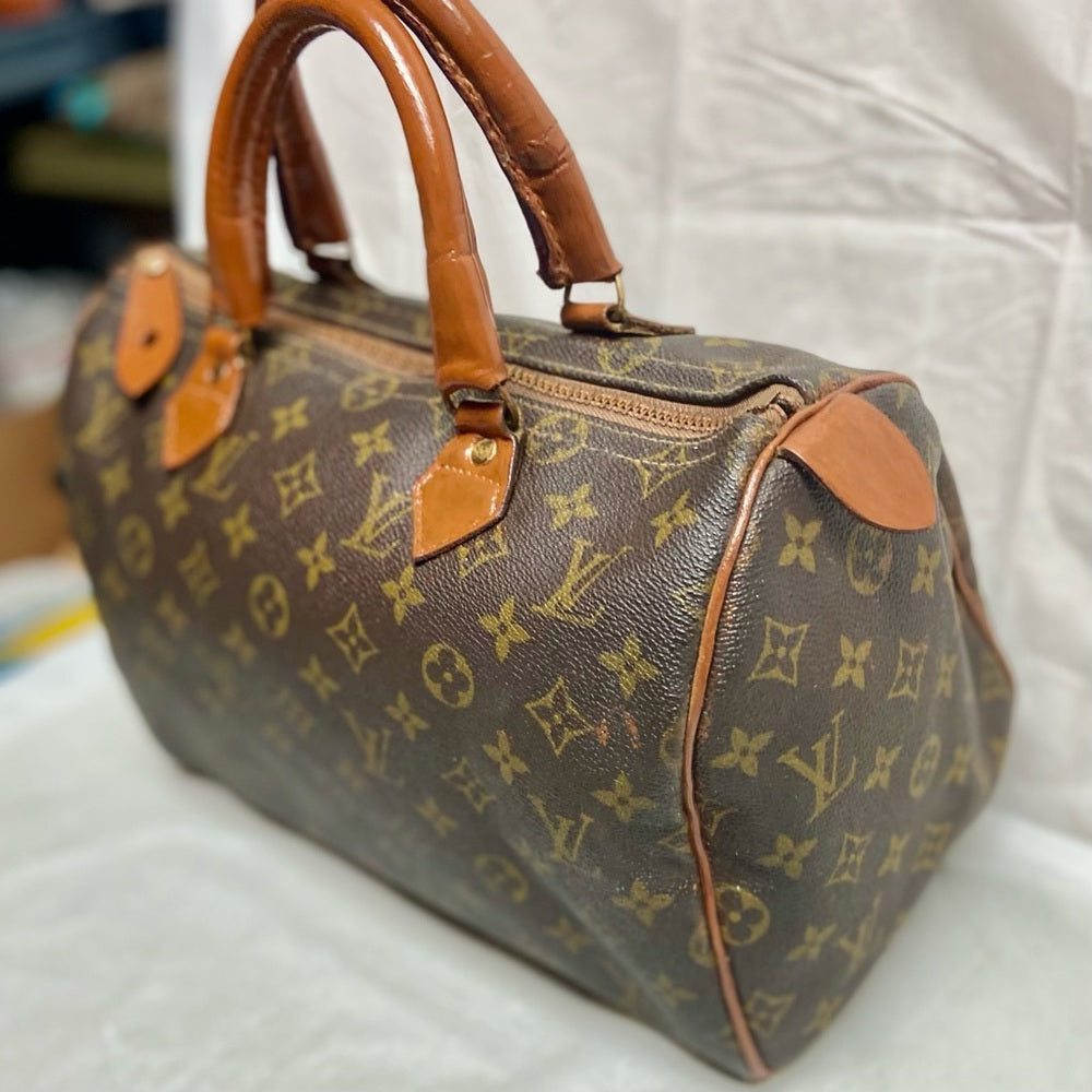 Louis Vuitton Brown Mono Boulogne Boston Speedy 30 Hand Bag 12.5inx8inx…