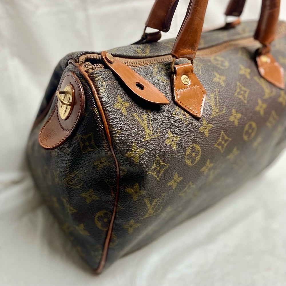Louis Vuitton Brown Mono Boulogne Boston Speedy 30 Hand Bag 12.5inx8inx…