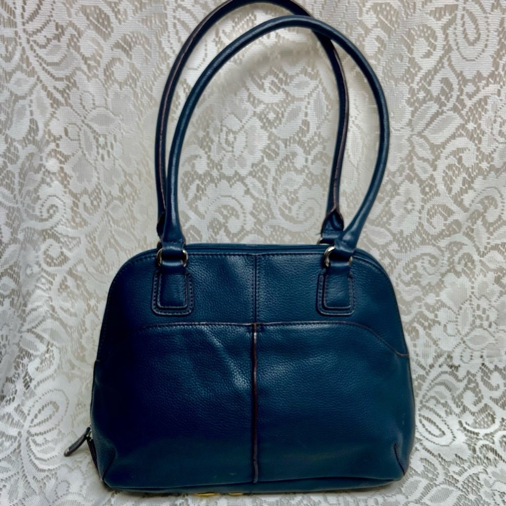 Tiganello Dark Blue Leather Shoulder Bag 12.5in x 9.5in x 5.5in
