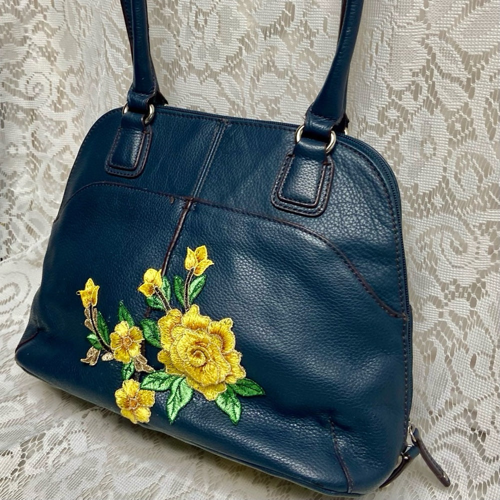 Tiganello Dark Blue Leather Shoulder Bag 12.5in x 9.5in x 5.5in
