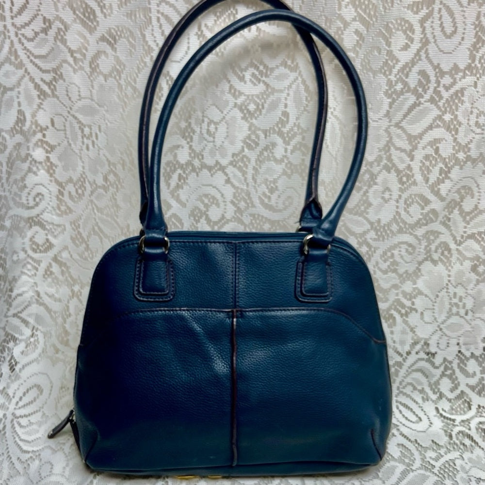 Tiganello Dark Blue Leather Shoulder Bag 12.5in x 9.5in x 5.5in