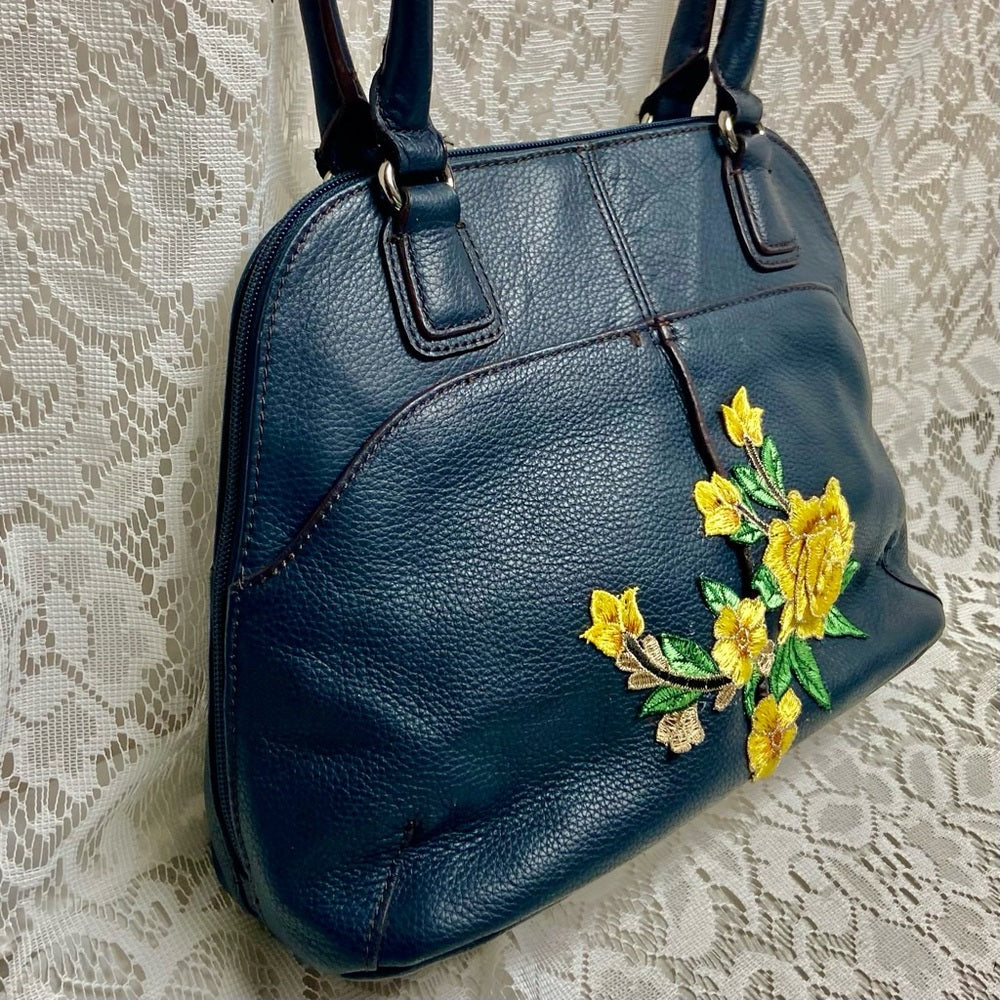 Tiganello Dark Blue Leather Shoulder Bag 12.5in x 9.5in x 5.5in