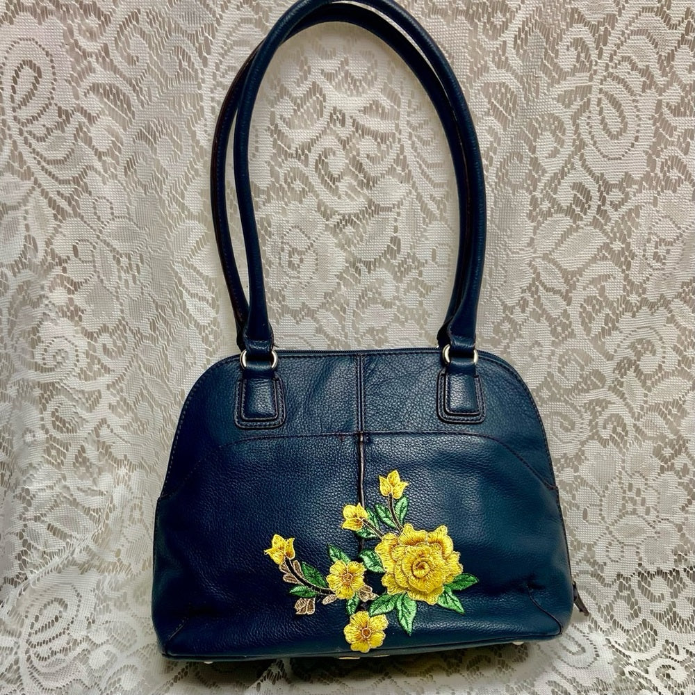 Tiganello Dark Blue Leather Shoulder Bag 12.5in x 9.5in x 5.5in