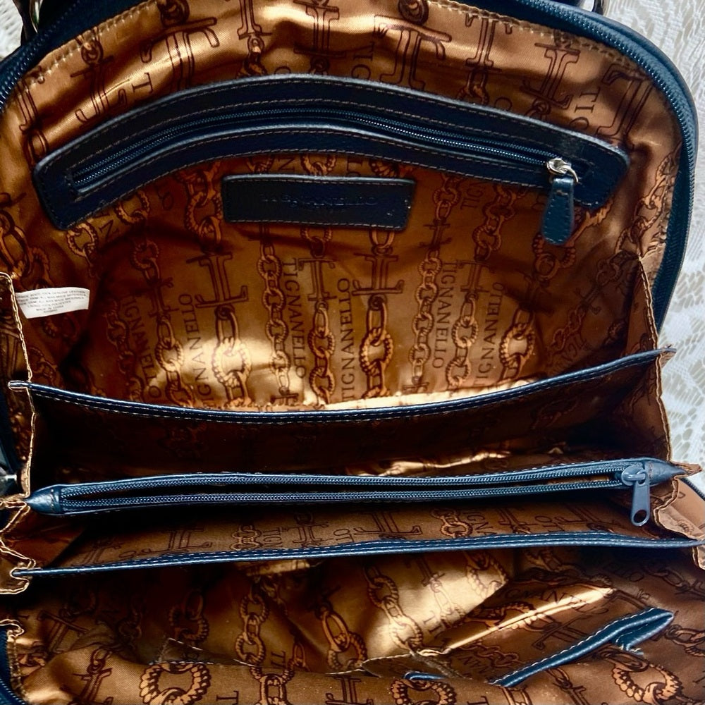 Tiganello Dark Blue Leather Shoulder Bag 12.5in x 9.5in x 5.5in