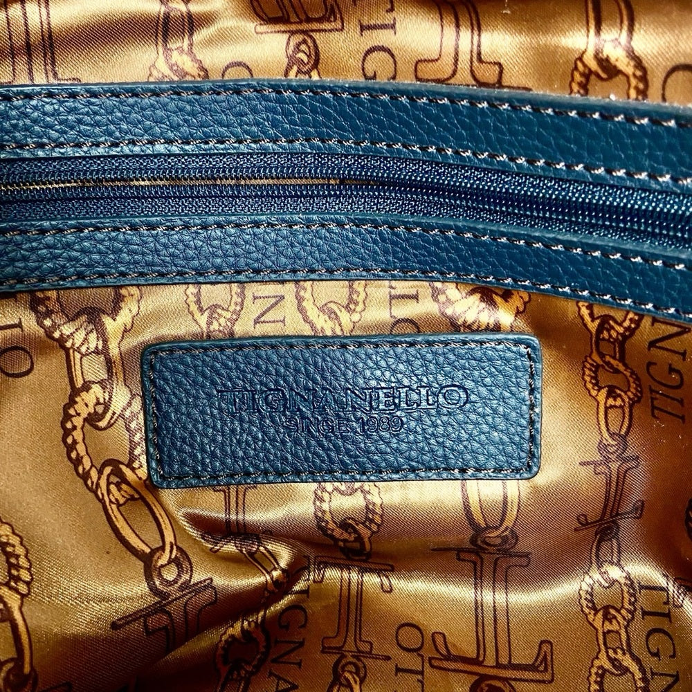 Tiganello Dark Blue Leather Shoulder Bag 12.5in x 9.5in x 5.5in