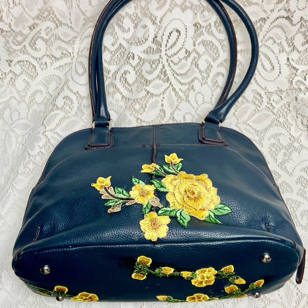 Tiganello Dark Blue Leather Shoulder Bag 12.5in x 9.5in x 5.5in