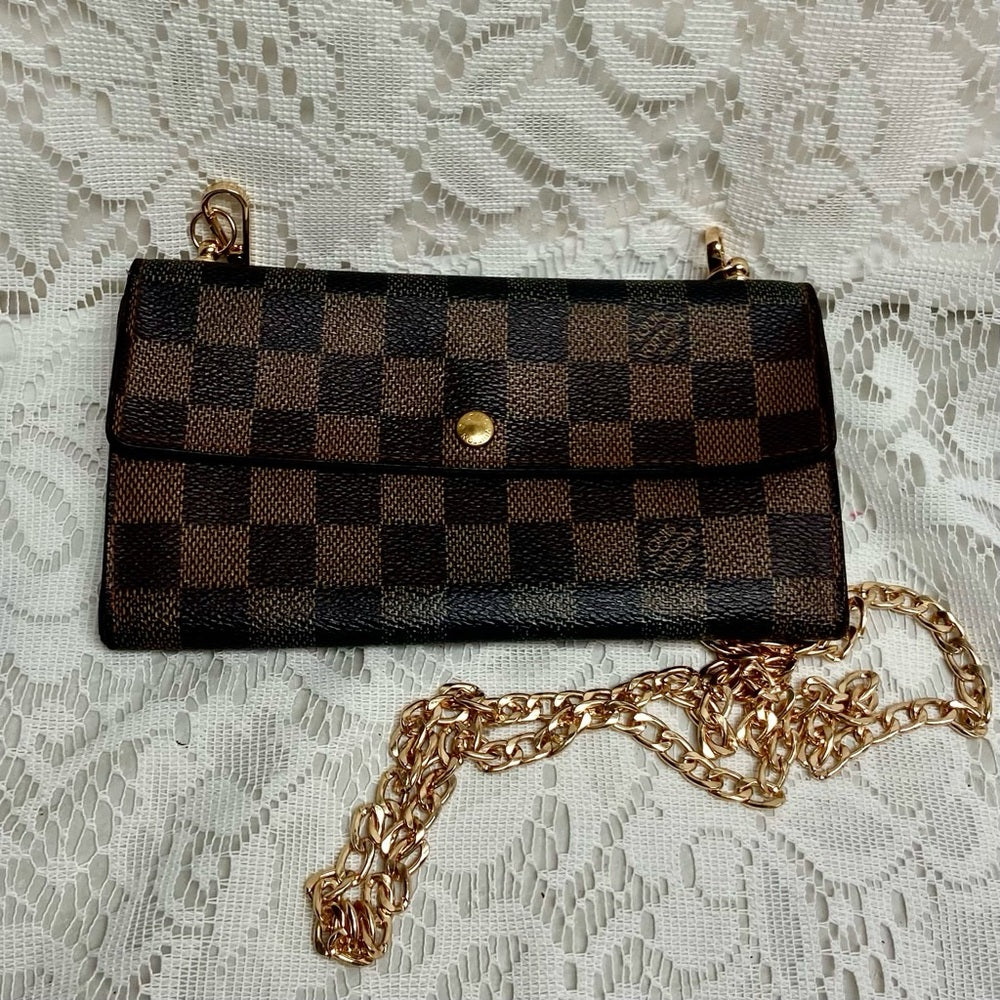 Louis Vuitton, Damier Ebene Long Wallet -Crossbody 7.5in x 4.5in