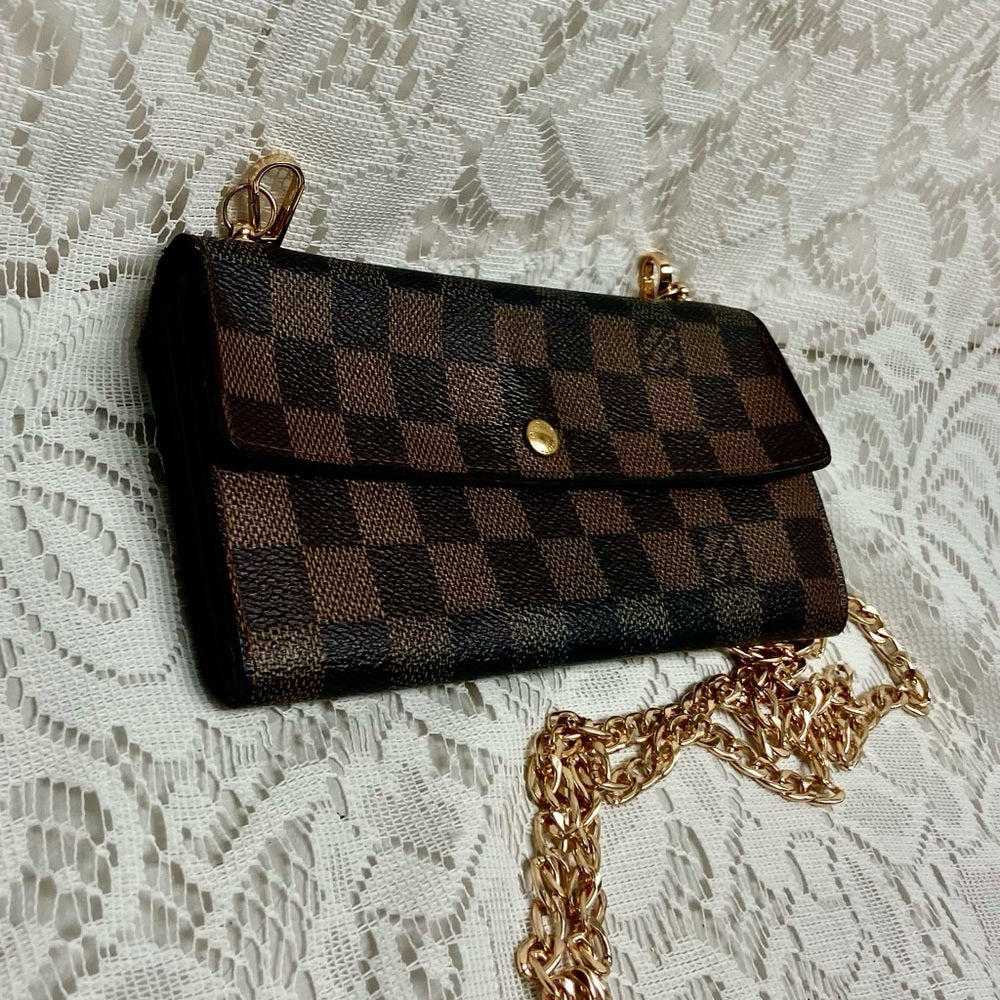 Louis Vuitton, Damier Ebene Long Wallet -Crossbody 7.5in x 4.5in