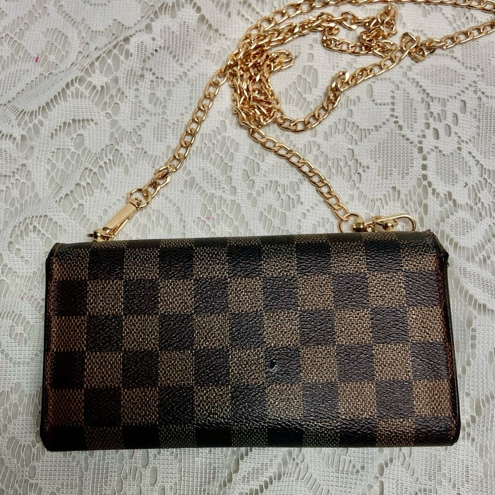 Louis Vuitton, Damier Ebene Long Wallet -Crossbody 7.5in x 4.5in