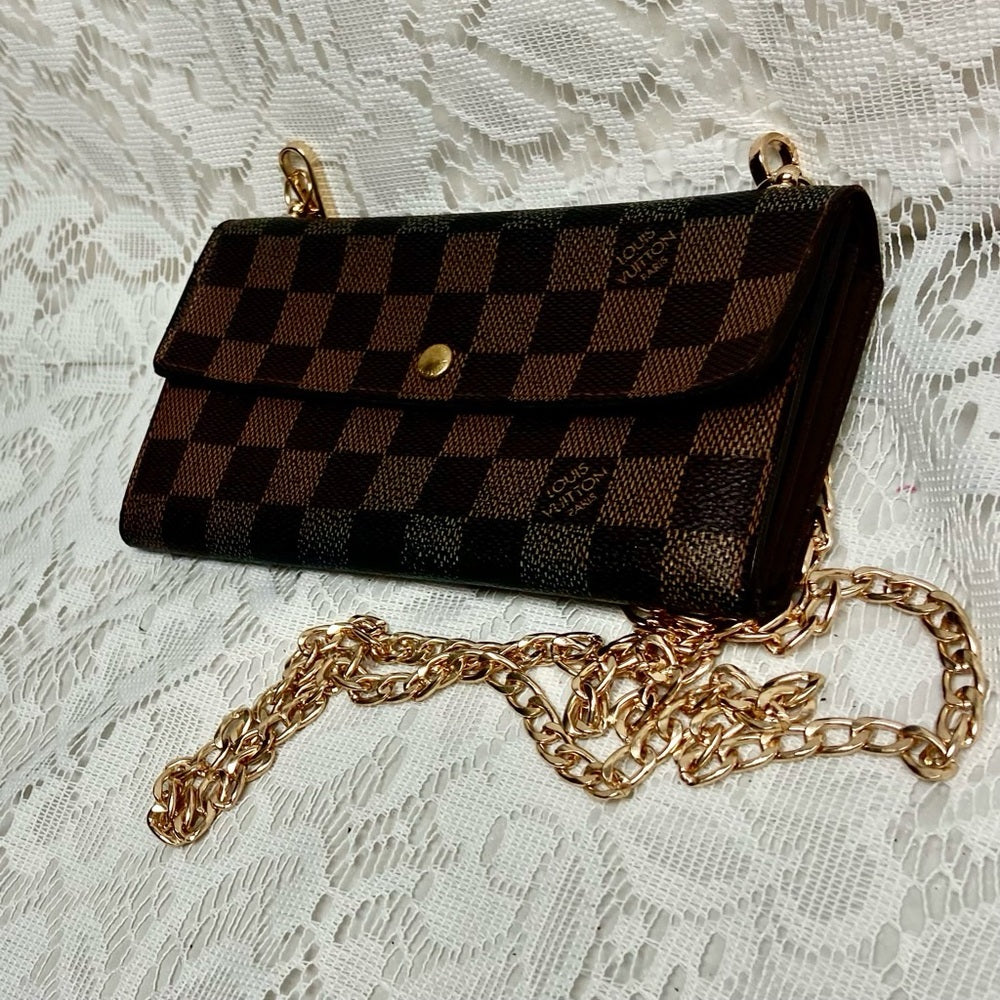 Louis Vuitton, Damier Ebene Long Wallet -Crossbody 7.5in x 4.5in