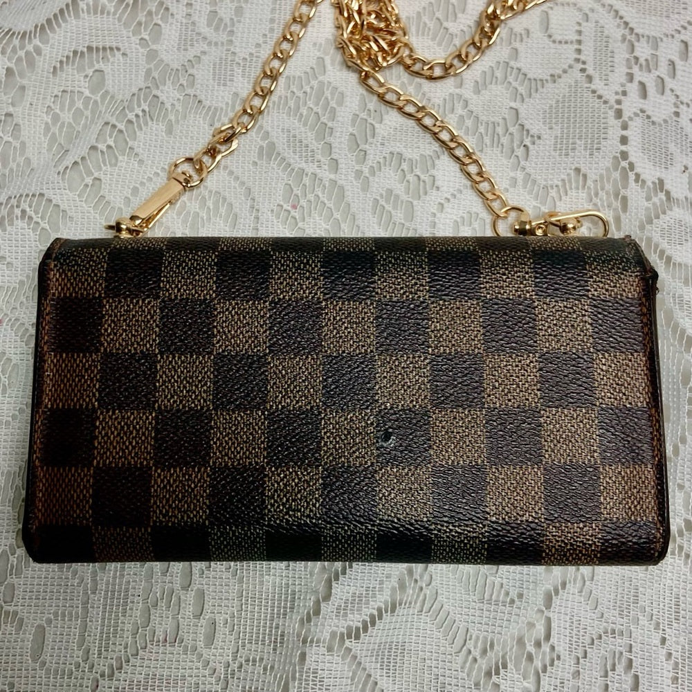 Louis Vuitton, Damier Ebene Long Wallet -Crossbody 7.5in x 4.5in