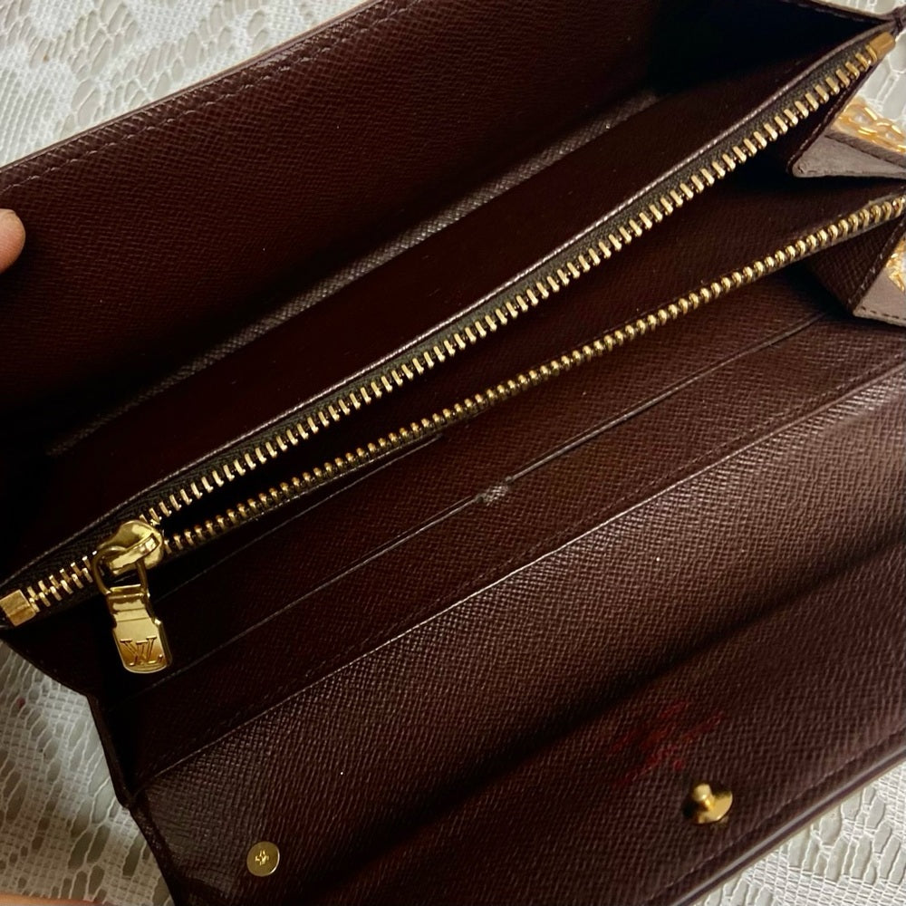 Louis Vuitton, Damier Ebene Long Wallet -Crossbody 7.5in x 4.5in