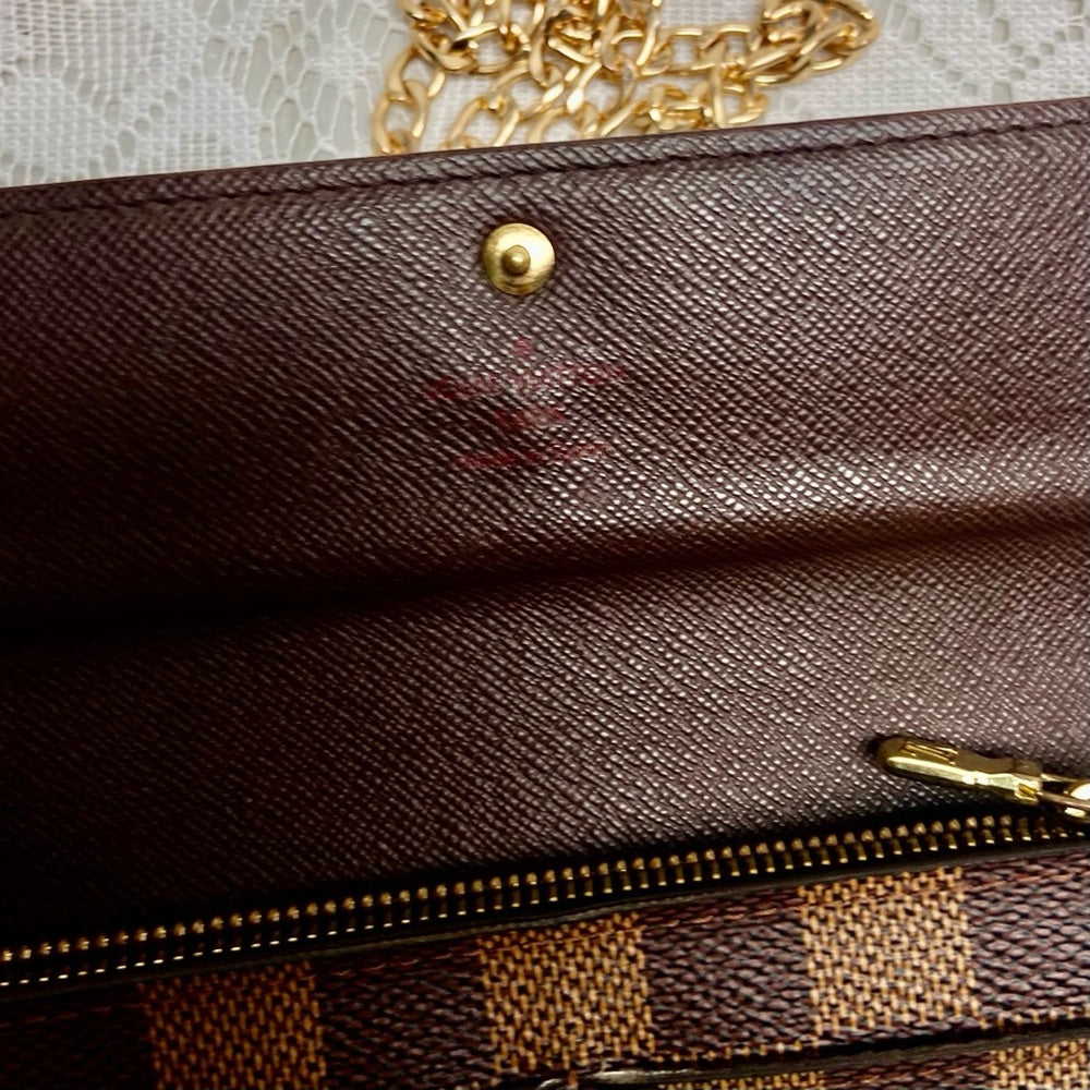 Louis Vuitton, Damier Ebene Long Wallet -Crossbody 7.5in x 4.5in