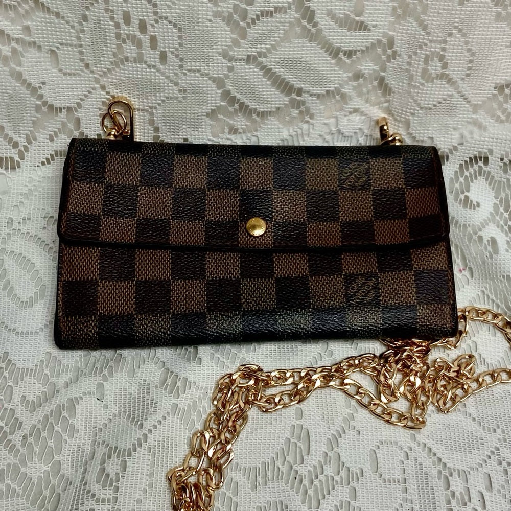 Louis Vuitton, Damier Ebene Long Wallet -Crossbody 7.5in x 4.5in