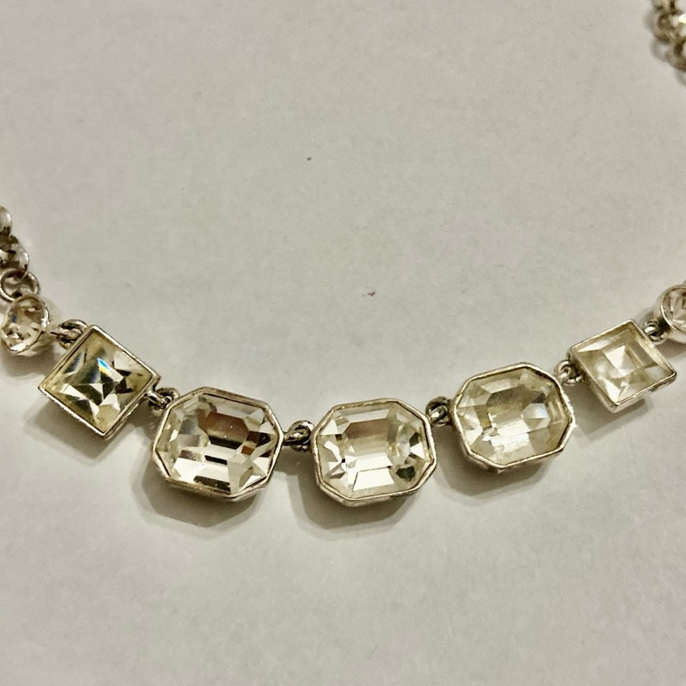 Vintage Givenchy Silver Tone Necklace- Chunky Crystals Necklace and Earrings Set