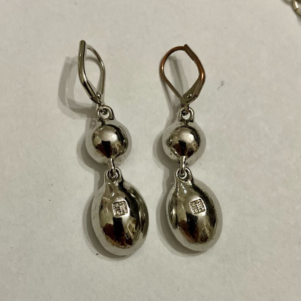 Vintage Givenchy Silver Tone Necklace- Chunky Crystals Necklace and Earrings Set