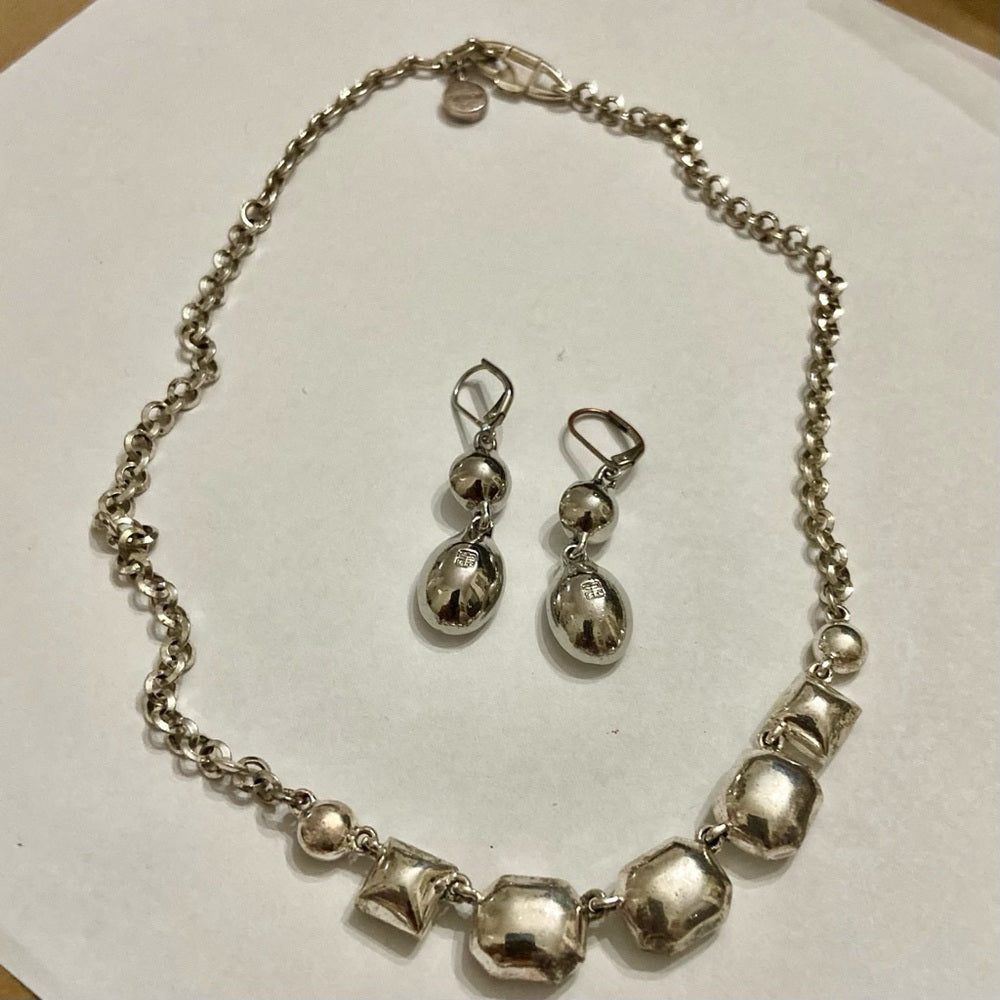 Vintage Givenchy Silver Tone Necklace- Chunky Crystals Necklace and Earrings Set