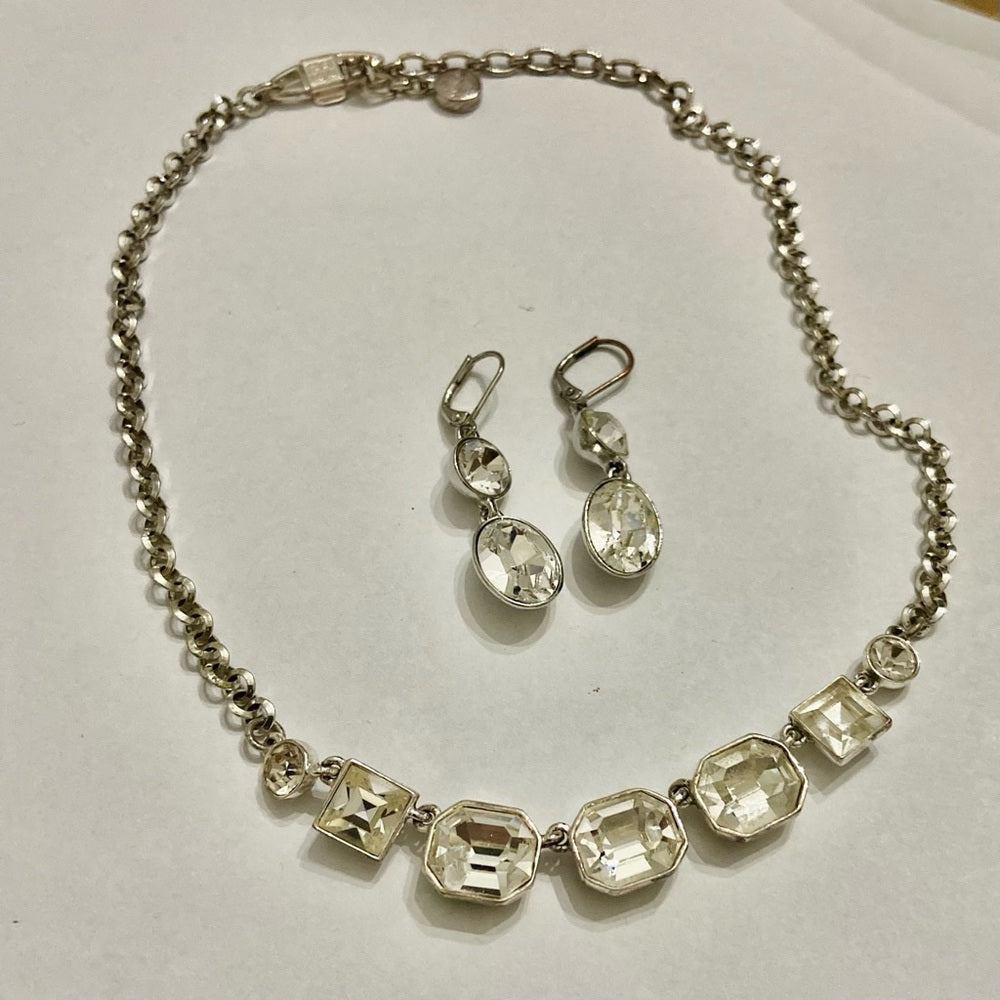 Vintage Givenchy Silver Tone Necklace- Chunky Crystals Necklace and Earrings Set
