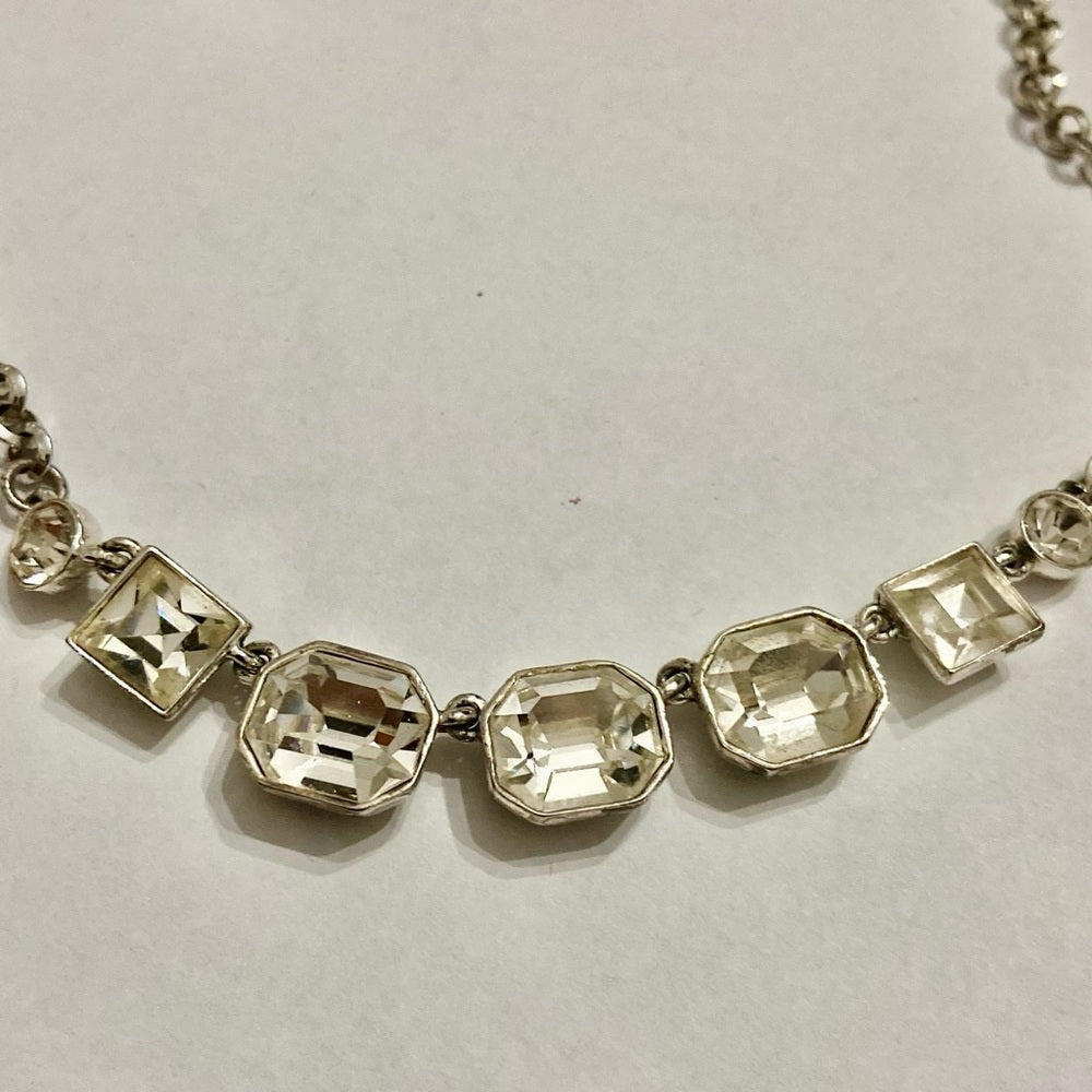Vintage Givenchy Silver Tone Necklace- Chunky Crystals Necklace and Earrings Set