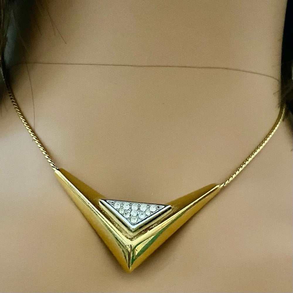 Vintage, Givenchy 1979 Paris- New York Gold Tone w/ Crystal Necklace n Earrings