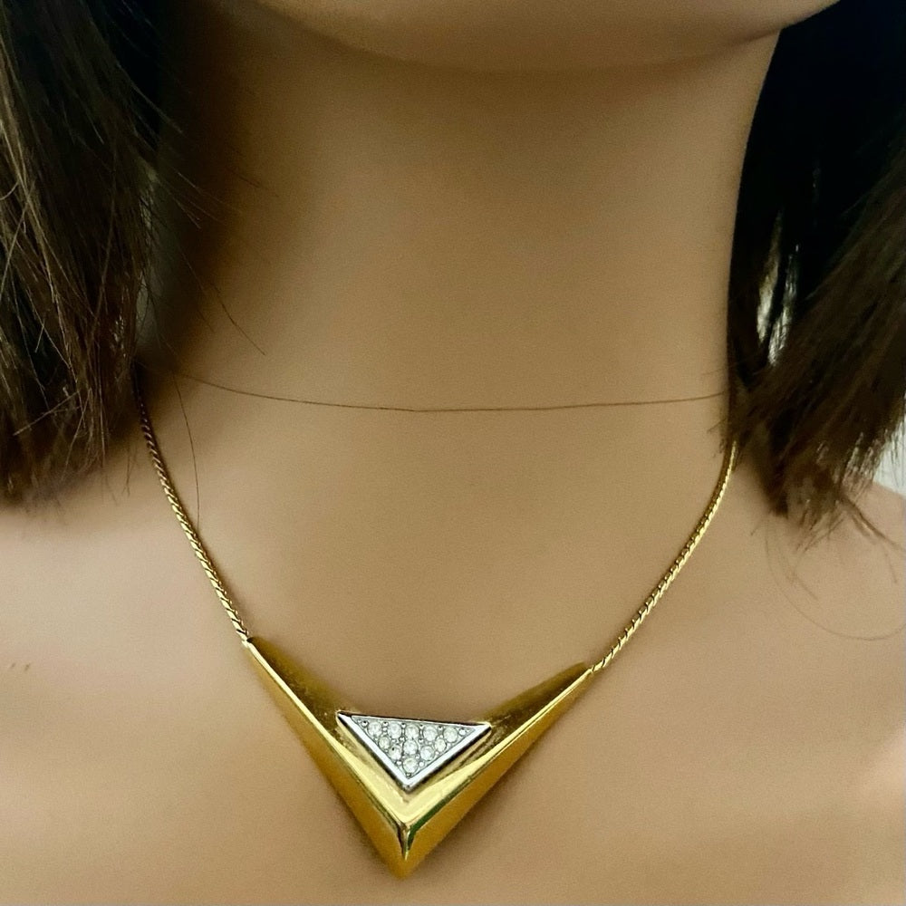 Vintage, Givenchy 1979 Paris- New York Gold Tone w/ Crystal Necklace n Earrings