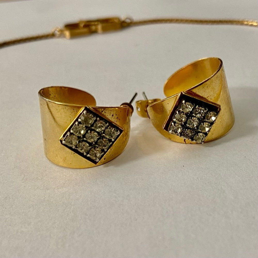 Vintage, Givenchy 1979 Paris- New York Gold Tone w/ Crystal Necklace n Earrings
