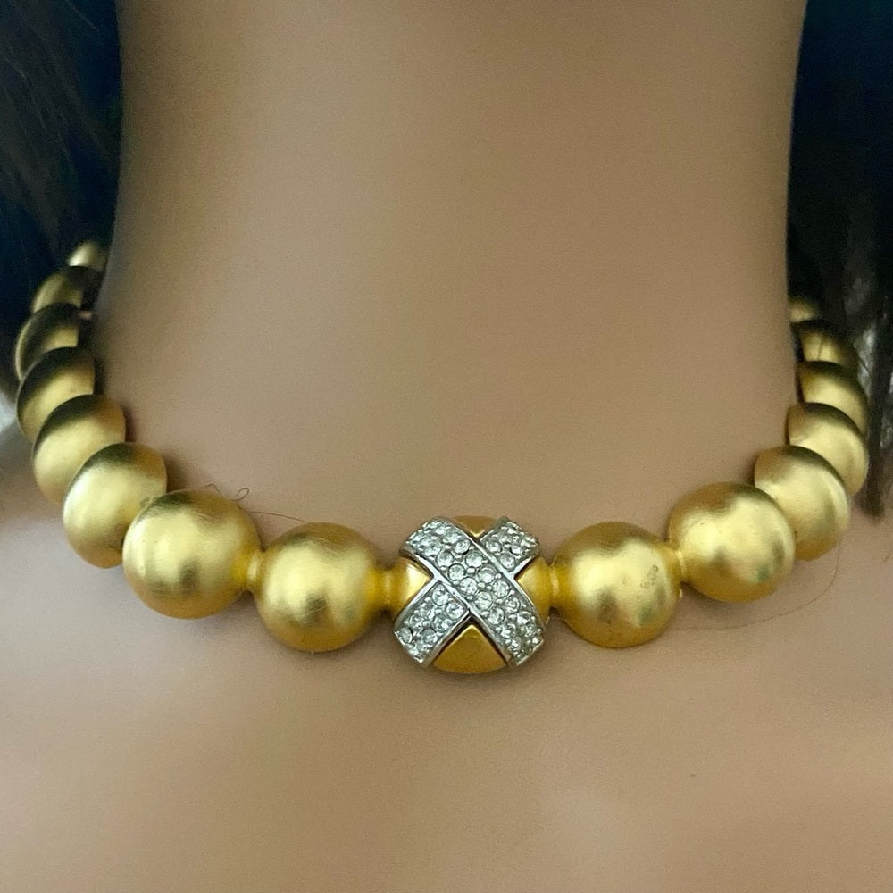 Vintage, Givenchy, Paris, New York Gold 16-inch Chunky Balls/ Crystal Necklace