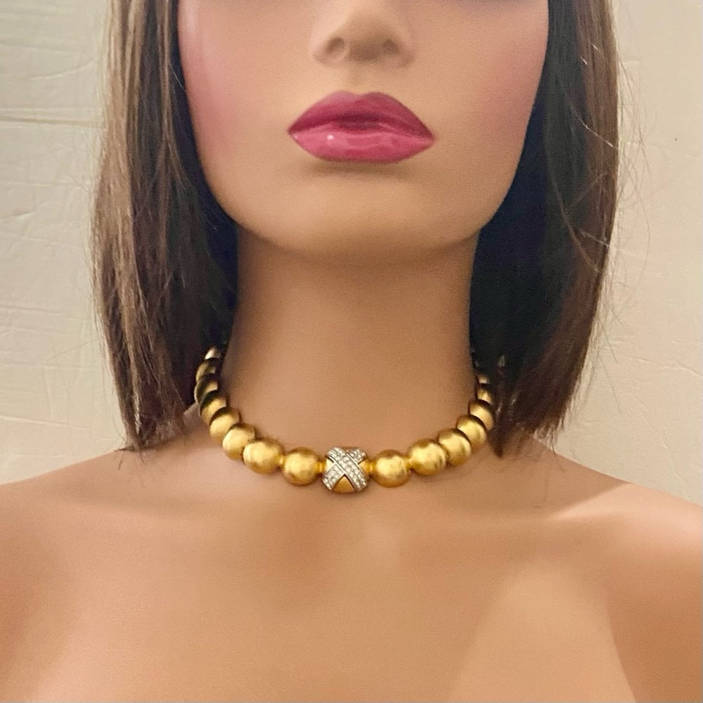 Vintage, Givenchy, Paris, New York Gold 16-inch Chunky Balls/ Crystal Necklace