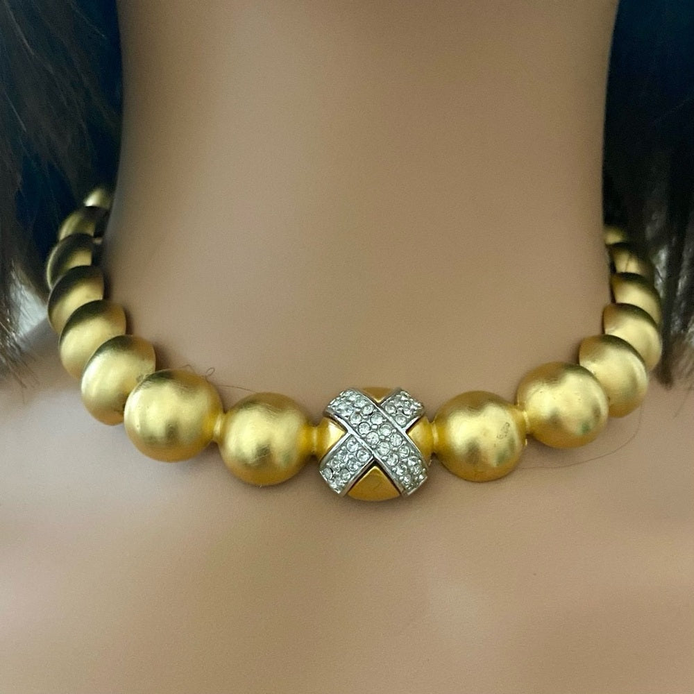 Vintage, Givenchy, Paris, New York Gold 16-inch Chunky Balls/ Crystal Necklace