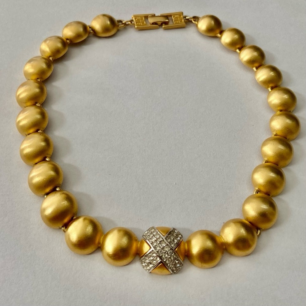 Vintage, Givenchy, Paris, New York Gold 16-inch Chunky Balls/ Crystal Necklace