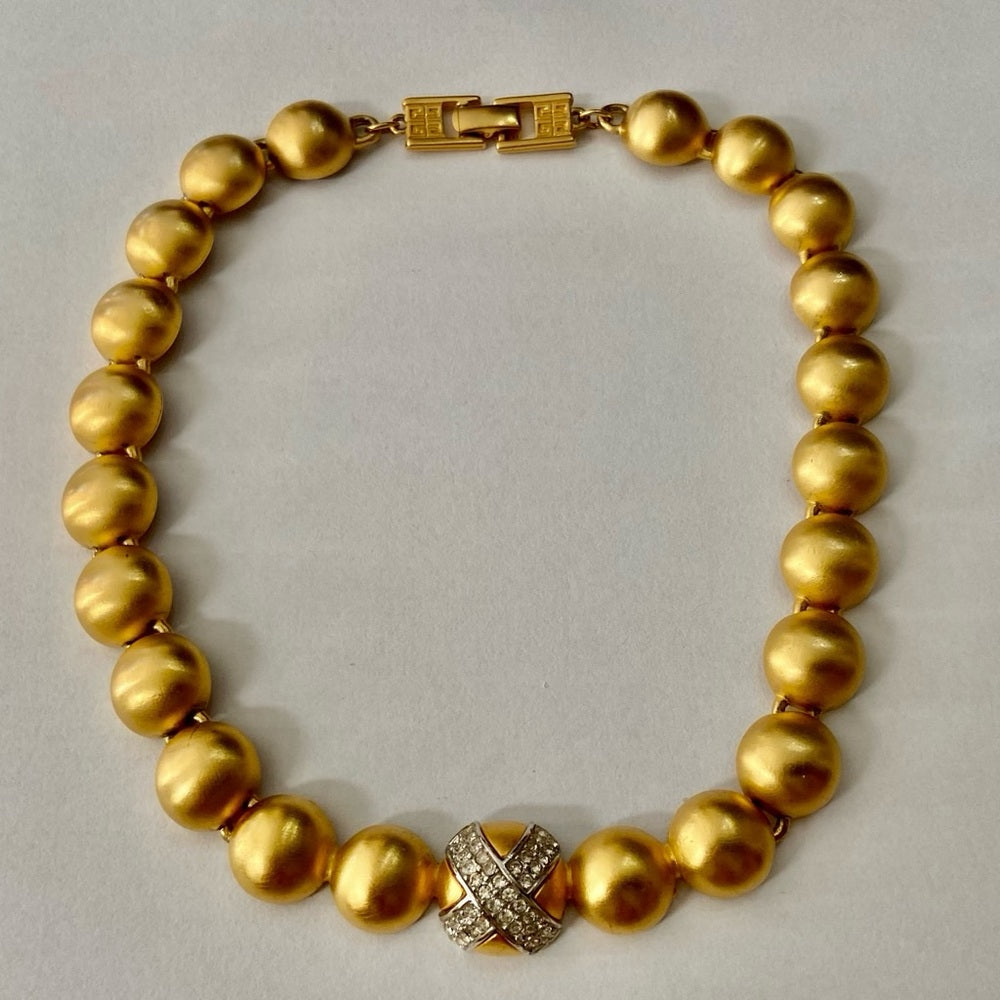 Vintage, Givenchy, Paris, New York Gold 16-inch Chunky Balls/ Crystal Necklace