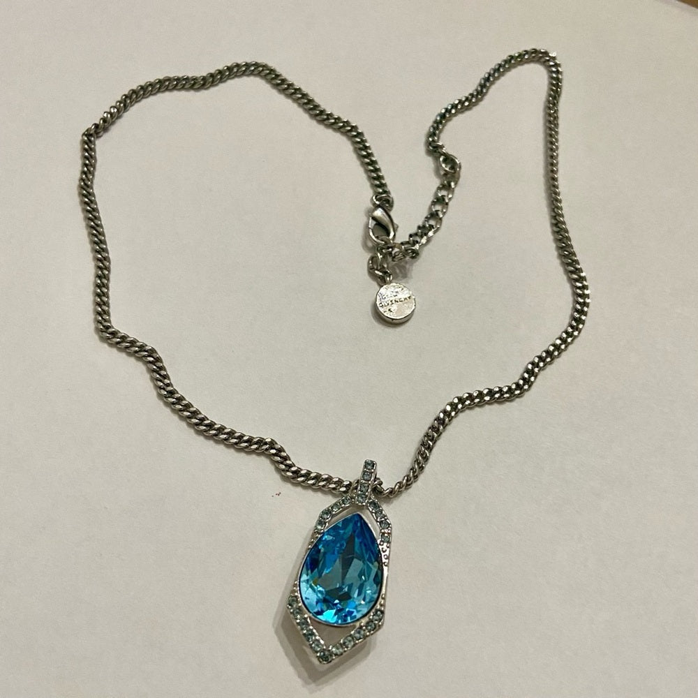 Vintage Givenchy Blue Crystals-Silver 18-inch Pendant Necklace