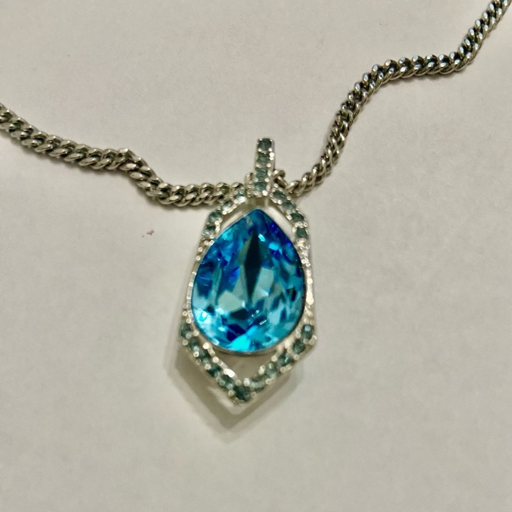 Vintage Givenchy Blue Crystals-Silver 18-inch Pendant Necklace