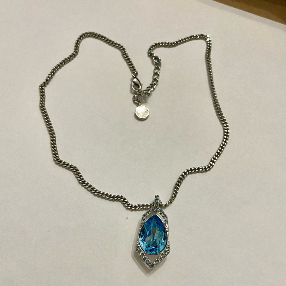 Vintage Givenchy Blue Crystals-Silver 18-inch Pendant Necklace