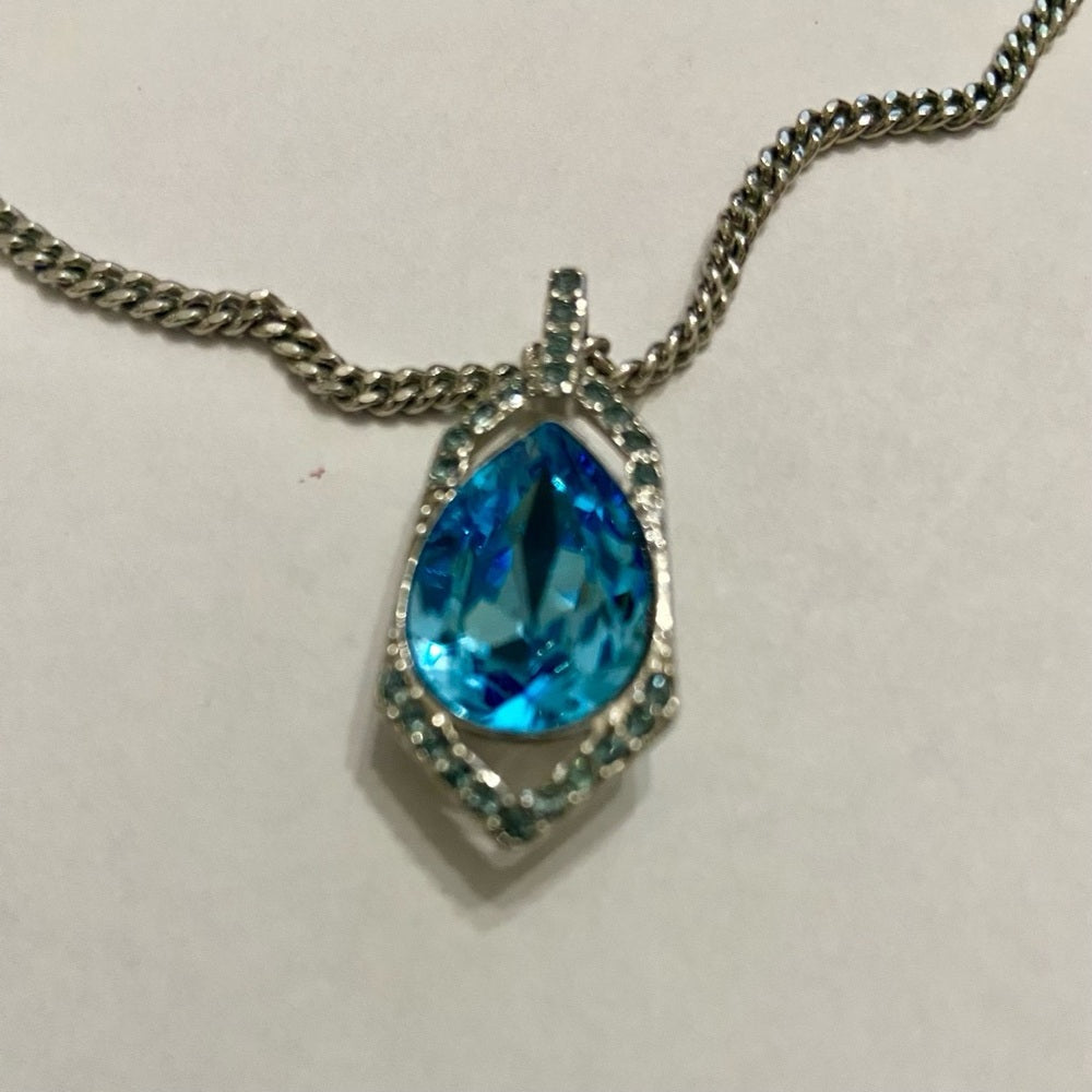 Vintage Givenchy Blue Crystals-Silver 18-inch Pendant Necklace